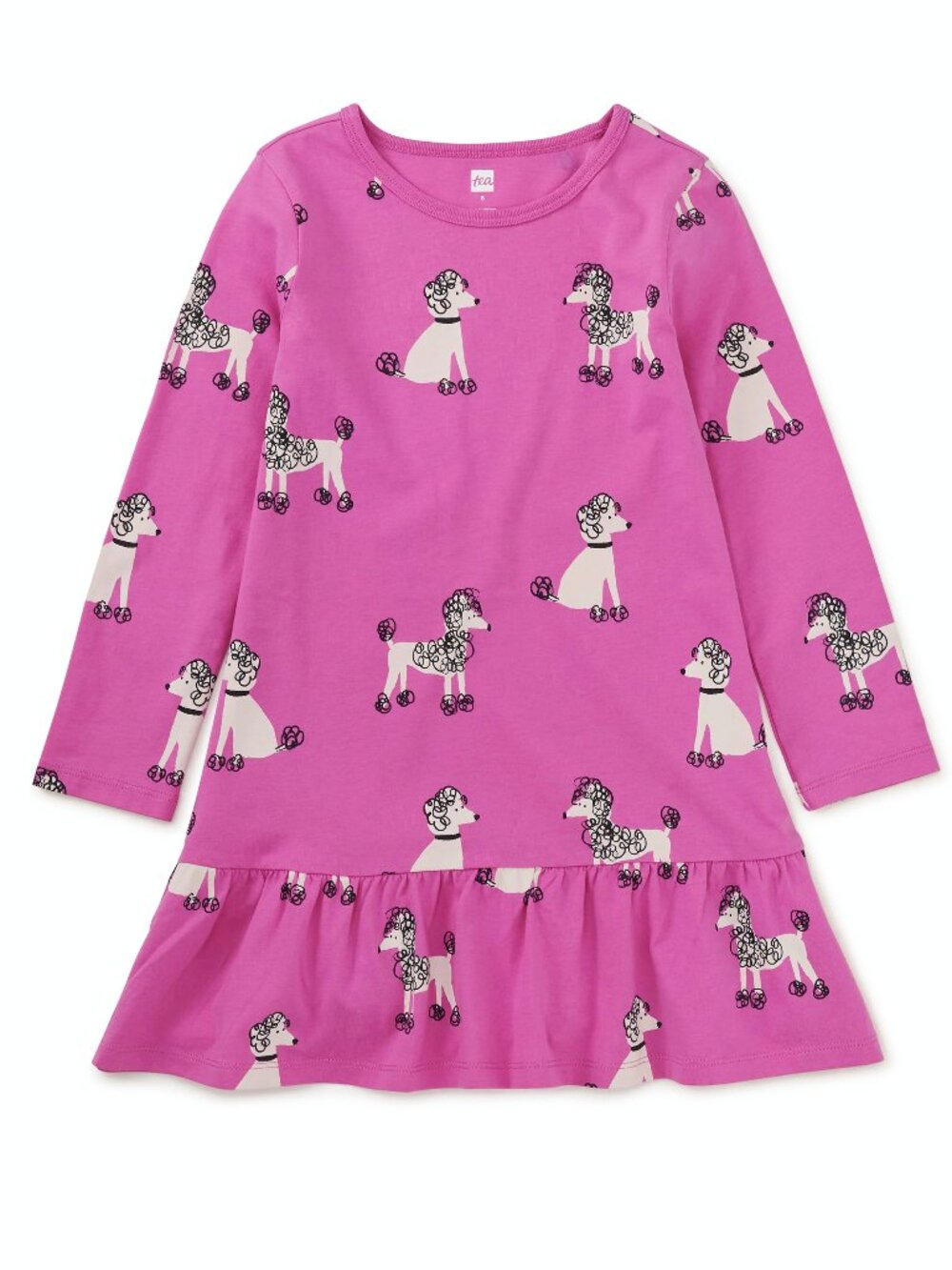 Tea Collection Girls Long Sleeve Ruffle Hem Dress in Poodle Promenade